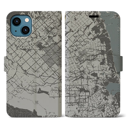 【別海（北海道）】地図柄iPhoneケース（手帳タイプ）モノトーン・iPhone 13 用