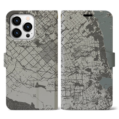 【別海（北海道）】地図柄iPhoneケース（手帳タイプ）モノトーン・iPhone 13 Pro 用