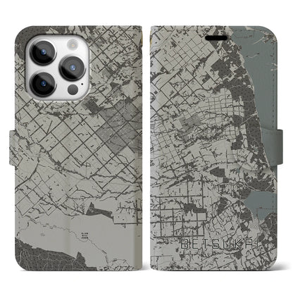 【別海（北海道）】地図柄iPhoneケース（手帳タイプ）モノトーン・iPhone 14 Pro 用