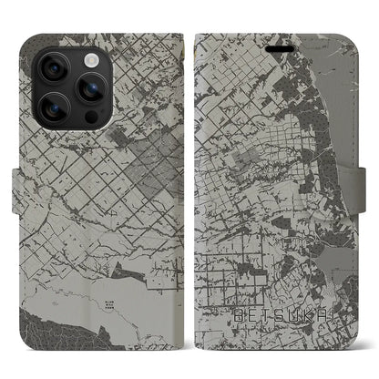 【別海（北海道）】地図柄iPhoneケース（手帳タイプ）モノトーン・iPhone 16 用