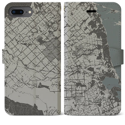 【別海（北海道）】地図柄iPhoneケース（手帳タイプ）モノトーン・iPhone 8Plus /7Plus / 6sPlus / 6Plus 用