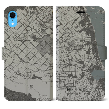 【別海（北海道）】地図柄iPhoneケース（手帳タイプ）モノトーン・iPhone XR 用