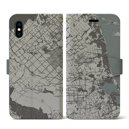 【別海（北海道）】地図柄iPhoneケース（手帳タイプ）モノトーン・iPhone XS / X 用