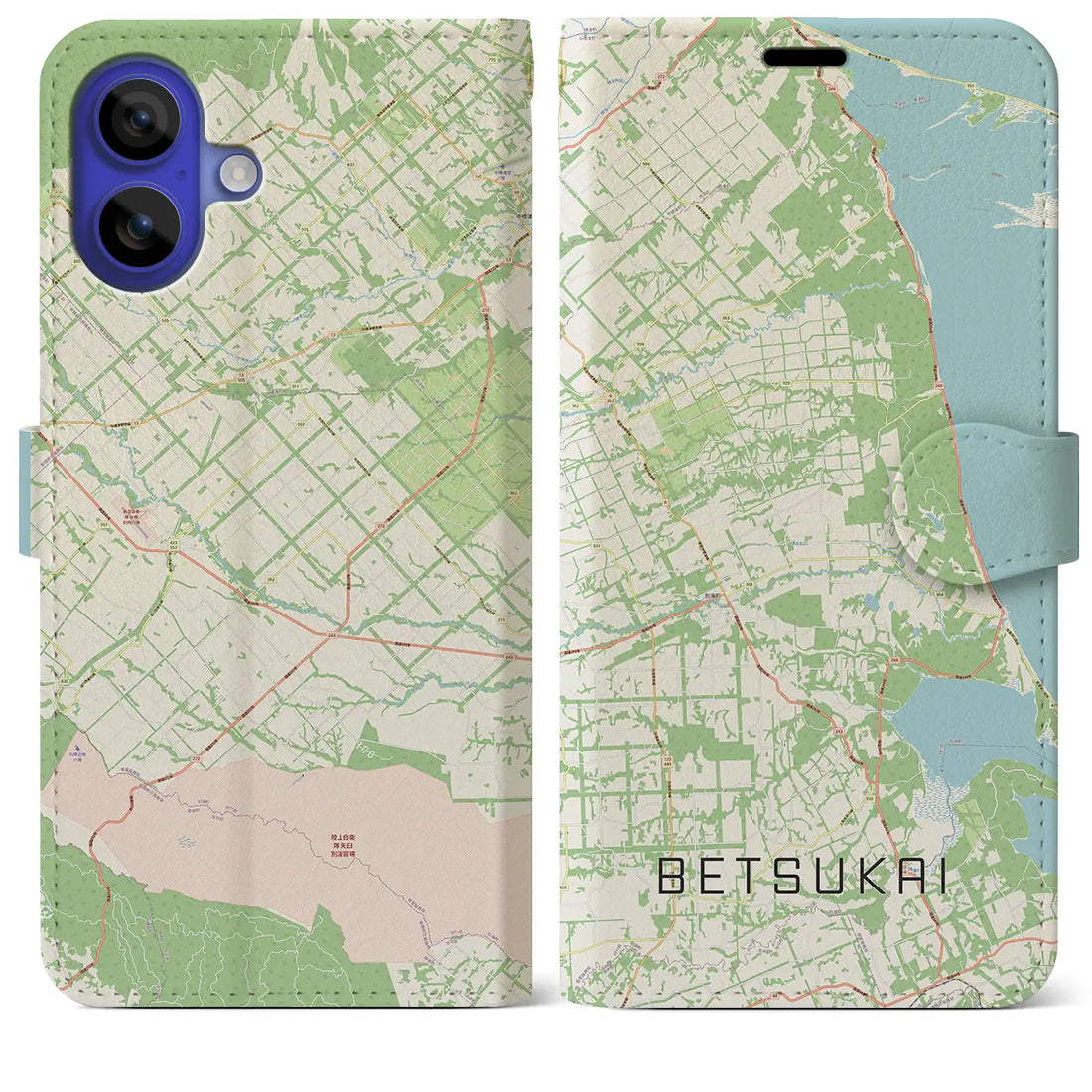 【別海(北海道)】地図柄iPhoneケース(手帳タイプ)ナチュラル・iPhone 16 Pro Max 用