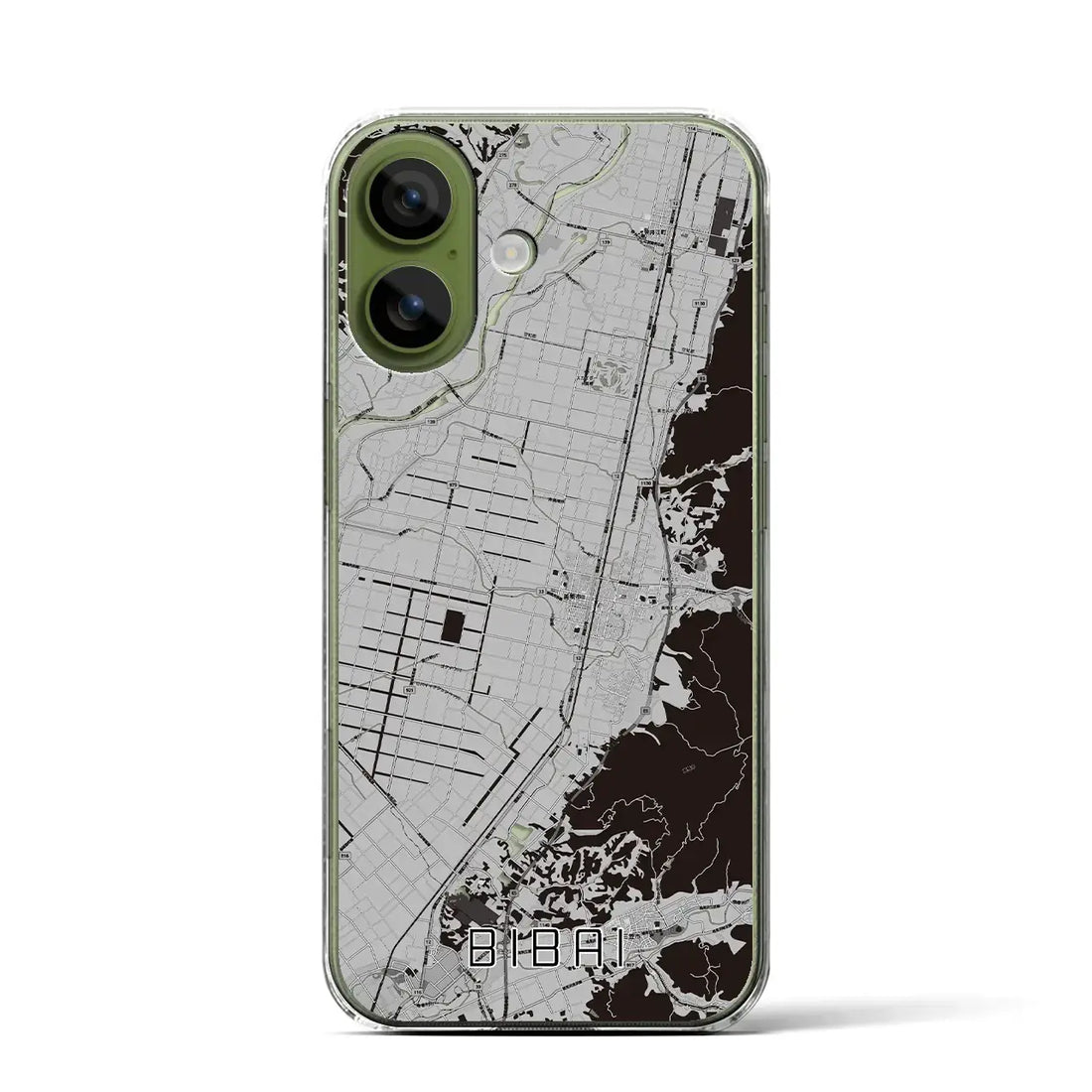 【美唄（北海道）】地図柄iPhoneケース（クリアタイプ）モノトーン・iPhone 17 Pro Max 用
