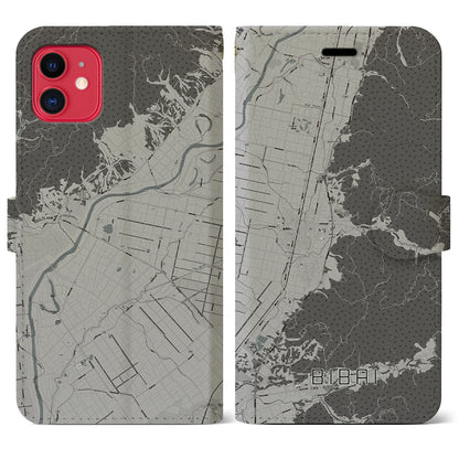 【美唄（北海道）】地図柄iPhoneケース（手帳タイプ）モノトーン・iPhone 11 用