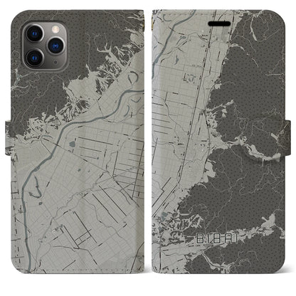 【美唄（北海道）】地図柄iPhoneケース（手帳タイプ）モノトーン・iPhone 11 Pro Max 用