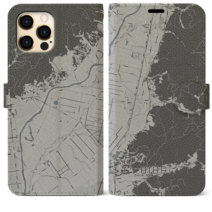 【美唄（北海道）】地図柄iPhoneケース（手帳タイプ）モノトーン・iPhone 12 Pro Max 用