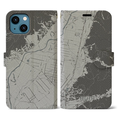 【美唄（北海道）】地図柄iPhoneケース（手帳タイプ）モノトーン・iPhone 13 用