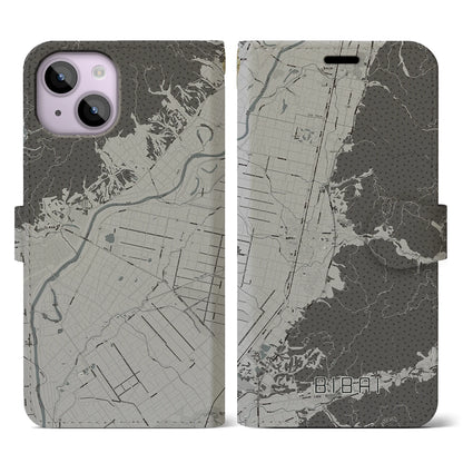 【美唄（北海道）】地図柄iPhoneケース（手帳タイプ）モノトーン・iPhone 14 用