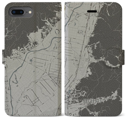【美唄（北海道）】地図柄iPhoneケース（手帳タイプ）モノトーン・iPhone 8Plus /7Plus / 6sPlus / 6Plus 用