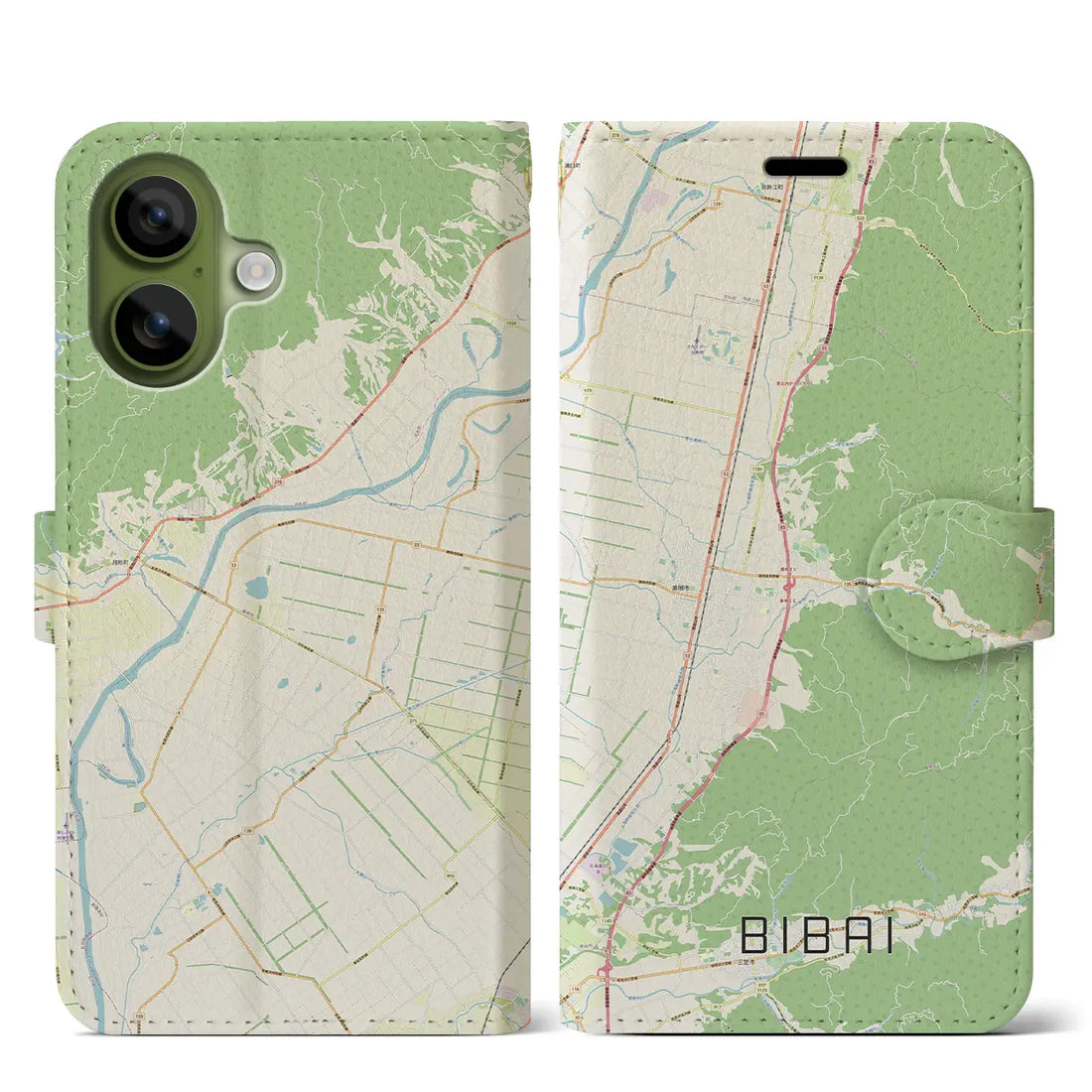 【美唄（北海道）】地図柄iPhoneケース（手帳タイプ）モノトーン・iPhone 17 Pro Max 用