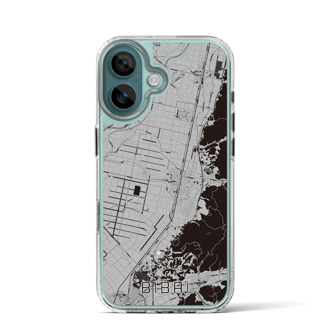 【美唄（北海道）】地図柄iPhoneケース（MagSafeタイプ）モノトーン・iPhone 16 Pro 用