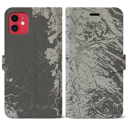 【美瑛（北海道）】地図柄iPhoneケース（手帳タイプ）モノトーン・iPhone 11 用