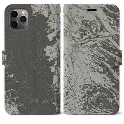 【美瑛（北海道）】地図柄iPhoneケース（手帳タイプ）モノトーン・iPhone 11 Pro Max 用