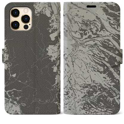 【美瑛（北海道）】地図柄iPhoneケース（手帳タイプ）モノトーン・iPhone 12 Pro Max 用