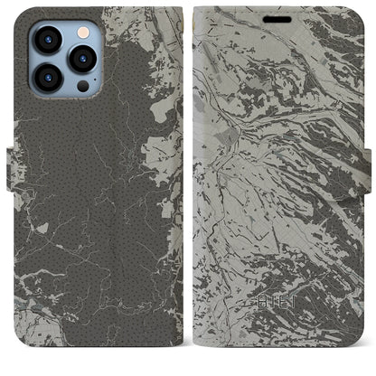 【美瑛（北海道）】地図柄iPhoneケース（手帳タイプ）モノトーン・iPhone 13 Pro Max 用