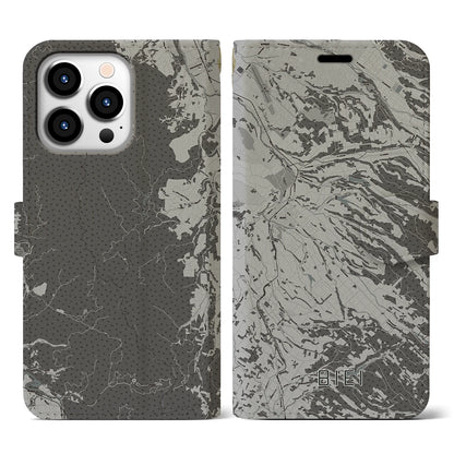 【美瑛（北海道）】地図柄iPhoneケース（手帳タイプ）モノトーン・iPhone 13 Pro 用