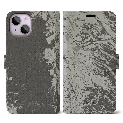 【美瑛（北海道）】地図柄iPhoneケース（手帳タイプ）モノトーン・iPhone 14 用