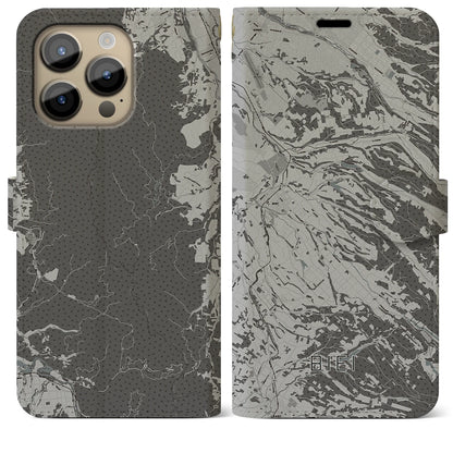 【美瑛（北海道）】地図柄iPhoneケース（手帳タイプ）モノトーン・iPhone 14 Pro Max 用