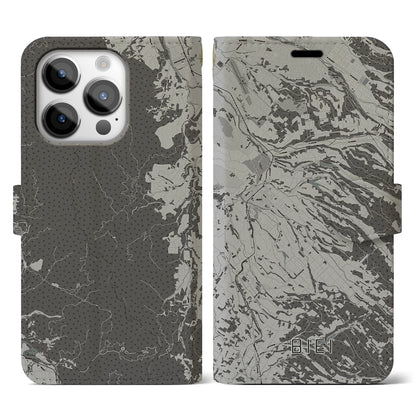【美瑛（北海道）】地図柄iPhoneケース（手帳タイプ）モノトーン・iPhone 14 Pro 用