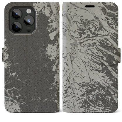 【美瑛（北海道）】地図柄iPhoneケース（手帳タイプ）モノトーン・iPhone 15 Pro Max 用