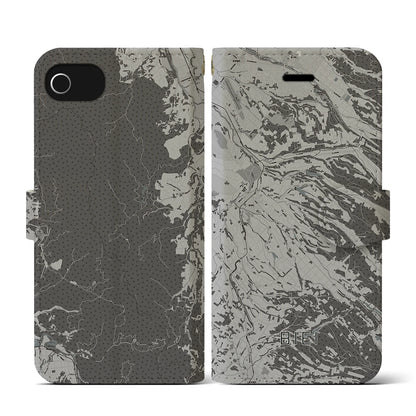 【美瑛（北海道）】地図柄iPhoneケース（手帳タイプ）モノトーン・iPhone SE（第3 / 第2世代） / 8 / 7 / 6s / 6 用