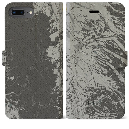 【美瑛（北海道）】地図柄iPhoneケース（手帳タイプ）モノトーン・iPhone 8Plus /7Plus / 6sPlus / 6Plus 用