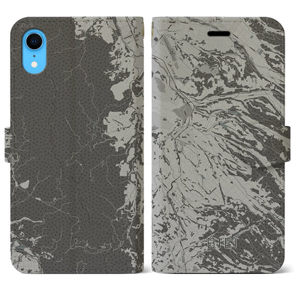 【美瑛（北海道）】地図柄iPhoneケース（手帳タイプ）モノトーン・iPhone XR 用