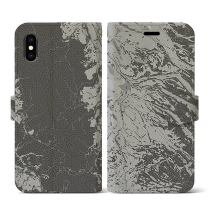 【美瑛（北海道）】地図柄iPhoneケース（手帳タイプ）モノトーン・iPhone XS / X 用