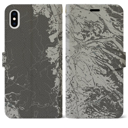 【美瑛（北海道）】地図柄iPhoneケース（手帳タイプ）モノトーン・iPhone XS Max 用