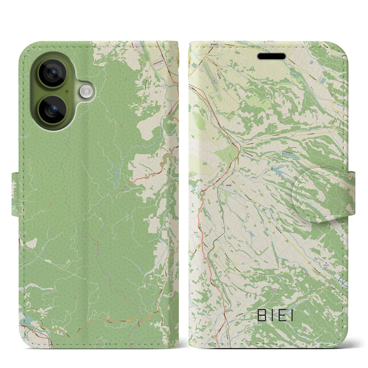 【美瑛（北海道）】地図柄iPhoneケース（手帳タイプ）