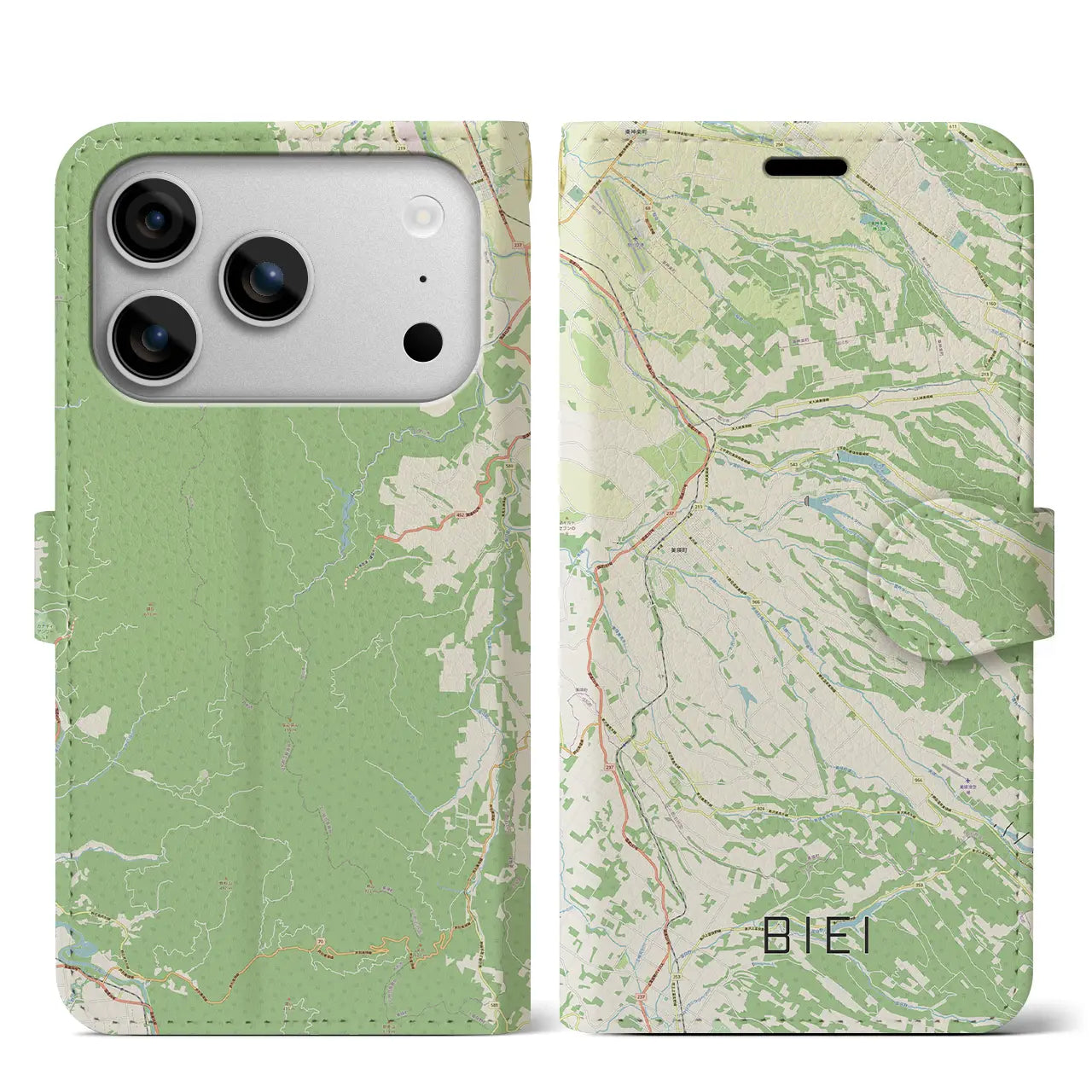 【美瑛（北海道）】地図柄iPhoneケース（手帳タイプ）