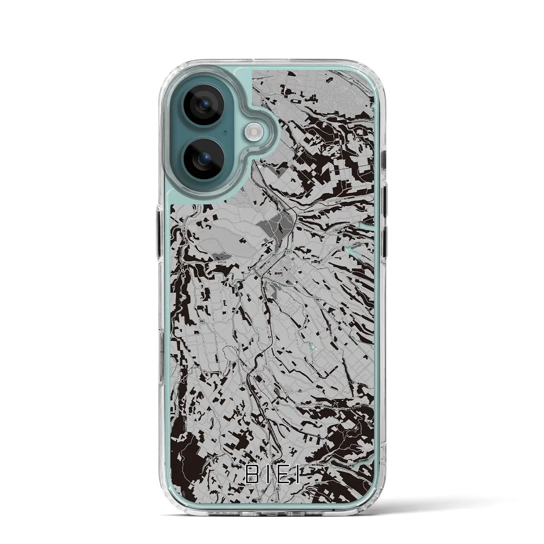 【美瑛（北海道）】地図柄iPhoneケース（MagSafeタイプ）モノトーン・iPhone 16 Pro 用