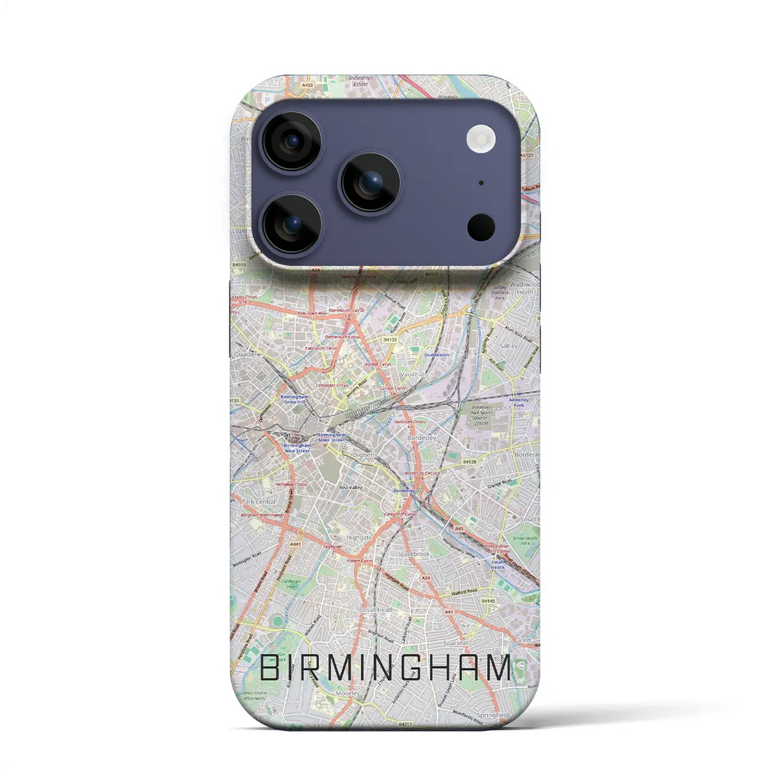 【バーミンガム（イギリス）】地図柄iPhoneケース（バックカバータイプ）ブラック・iPhone 17 Pro Max 用