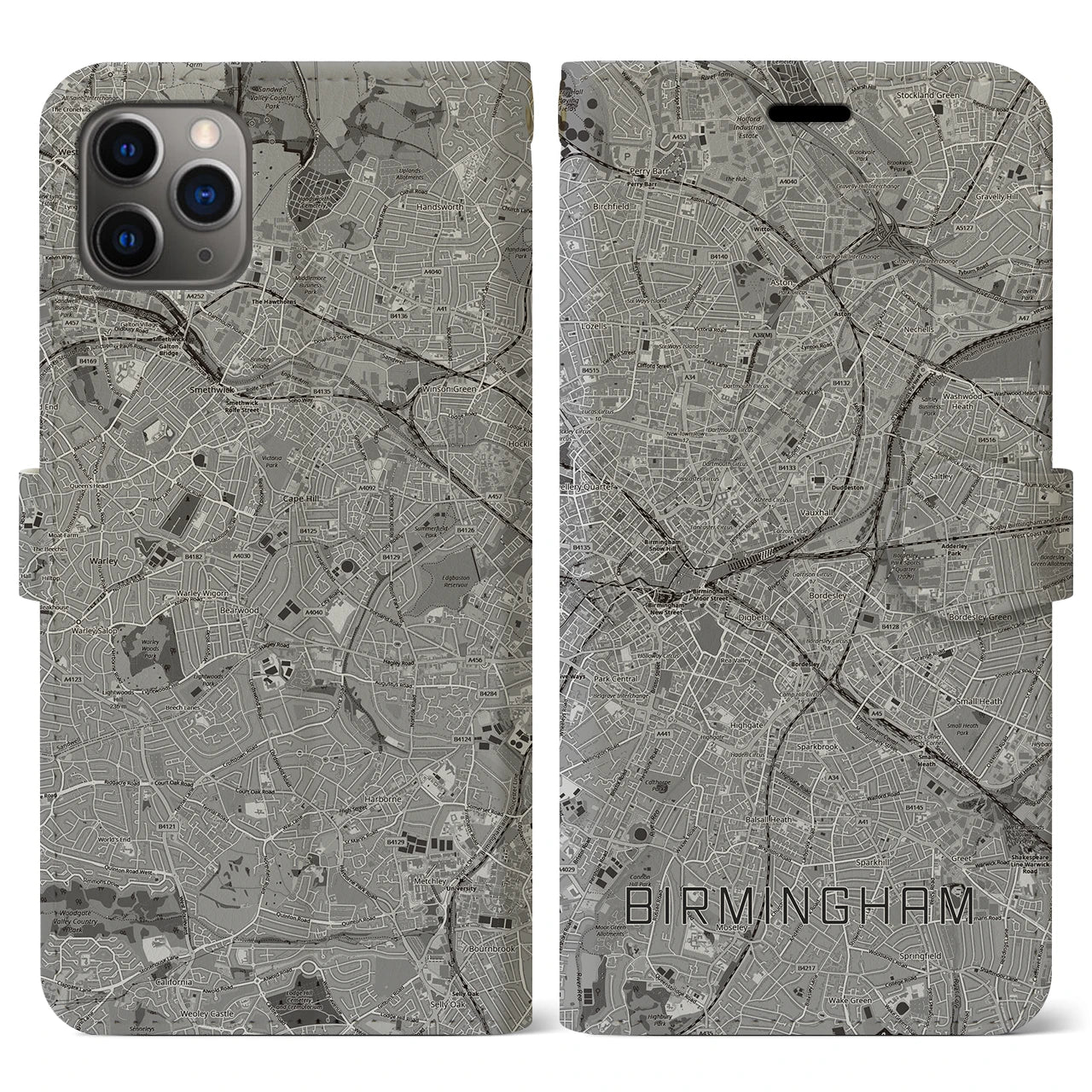 【バーミンガム（イギリス）】地図柄iPhoneケース（手帳タイプ）