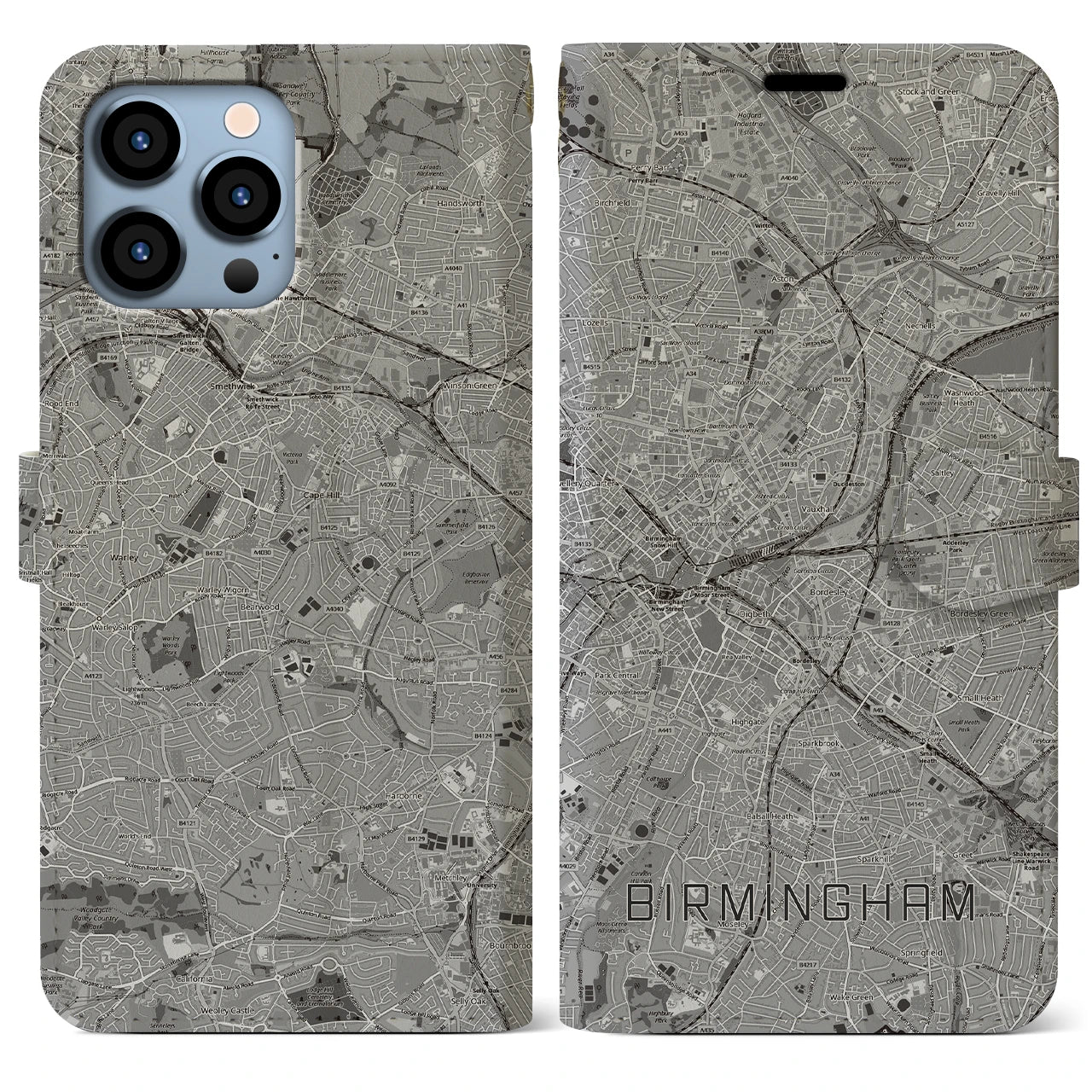 【バーミンガム（イギリス）】地図柄iPhoneケース（手帳タイプ）