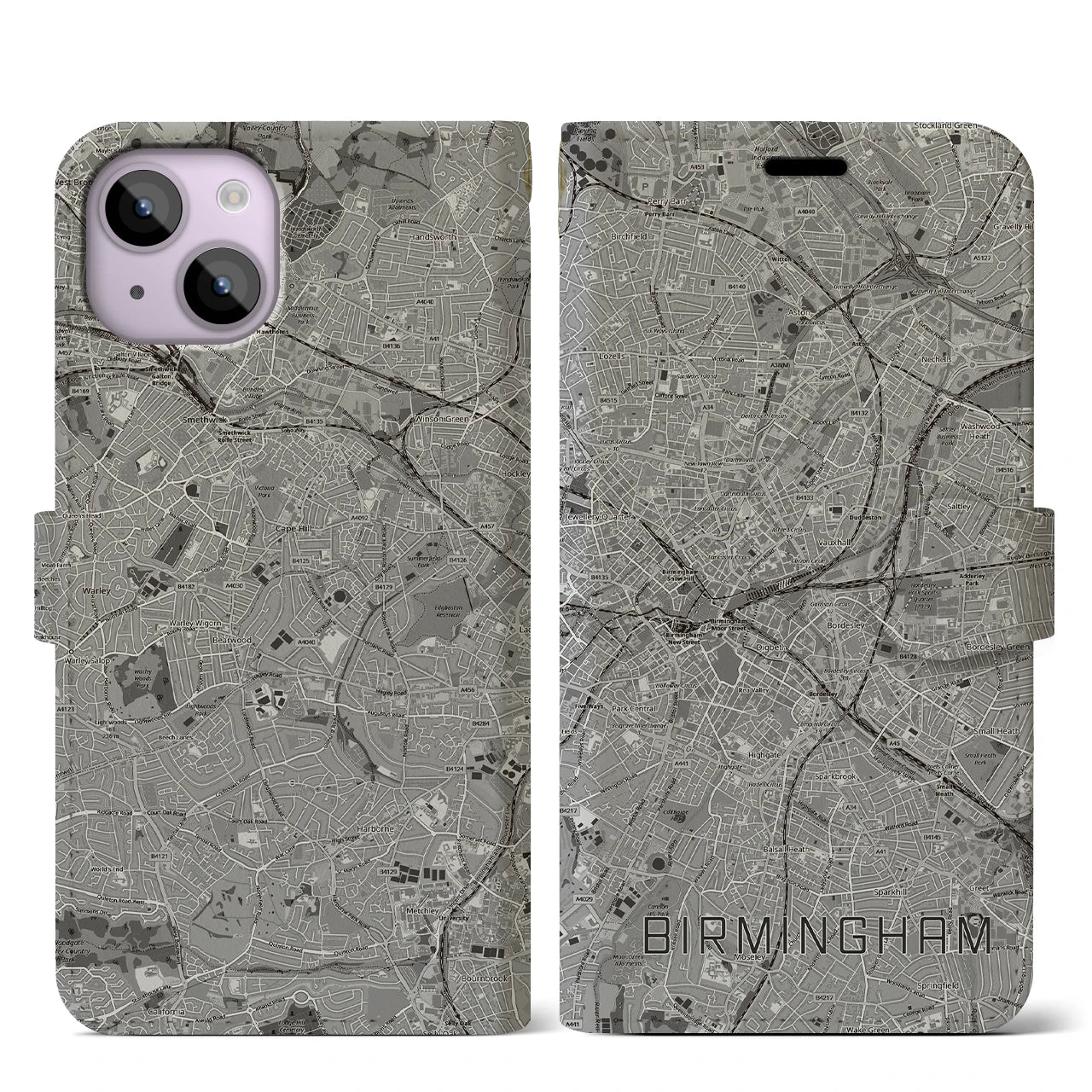 【バーミンガム（イギリス）】地図柄iPhoneケース（手帳タイプ）