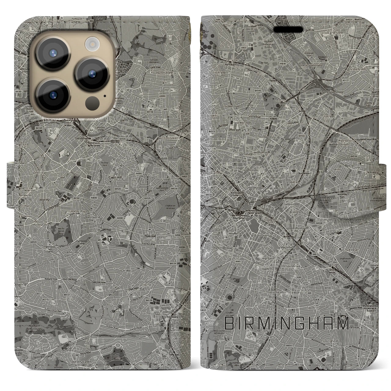 【バーミンガム（イギリス）】地図柄iPhoneケース（手帳タイプ）