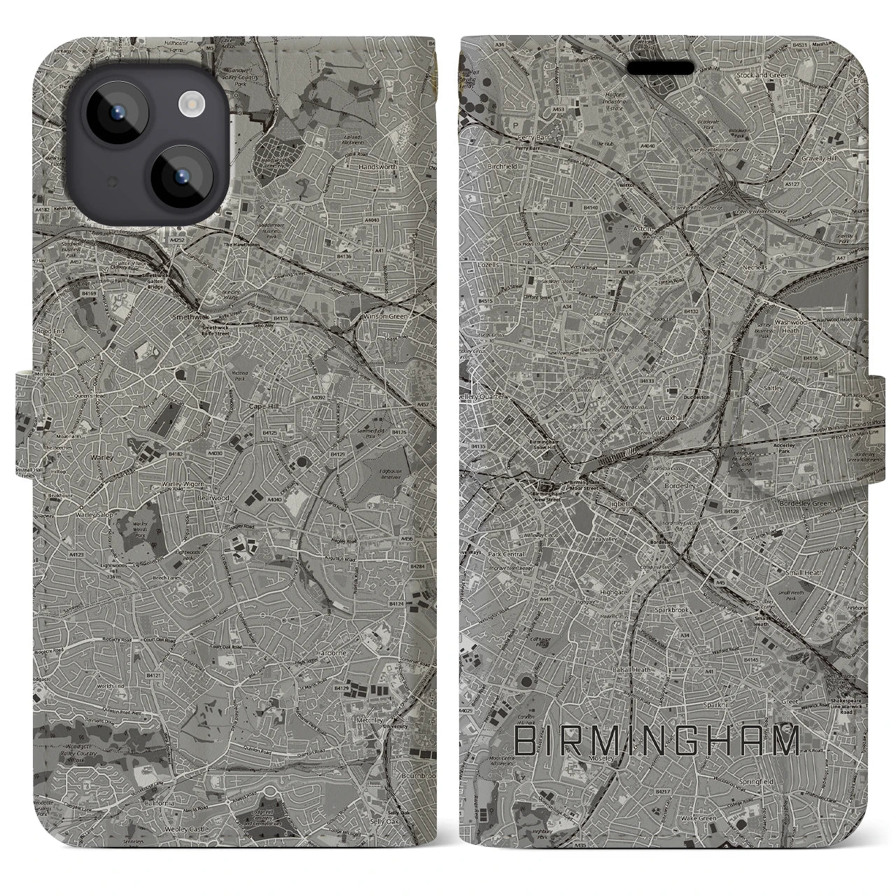 【バーミンガム（イギリス）】地図柄iPhoneケース（手帳タイプ）