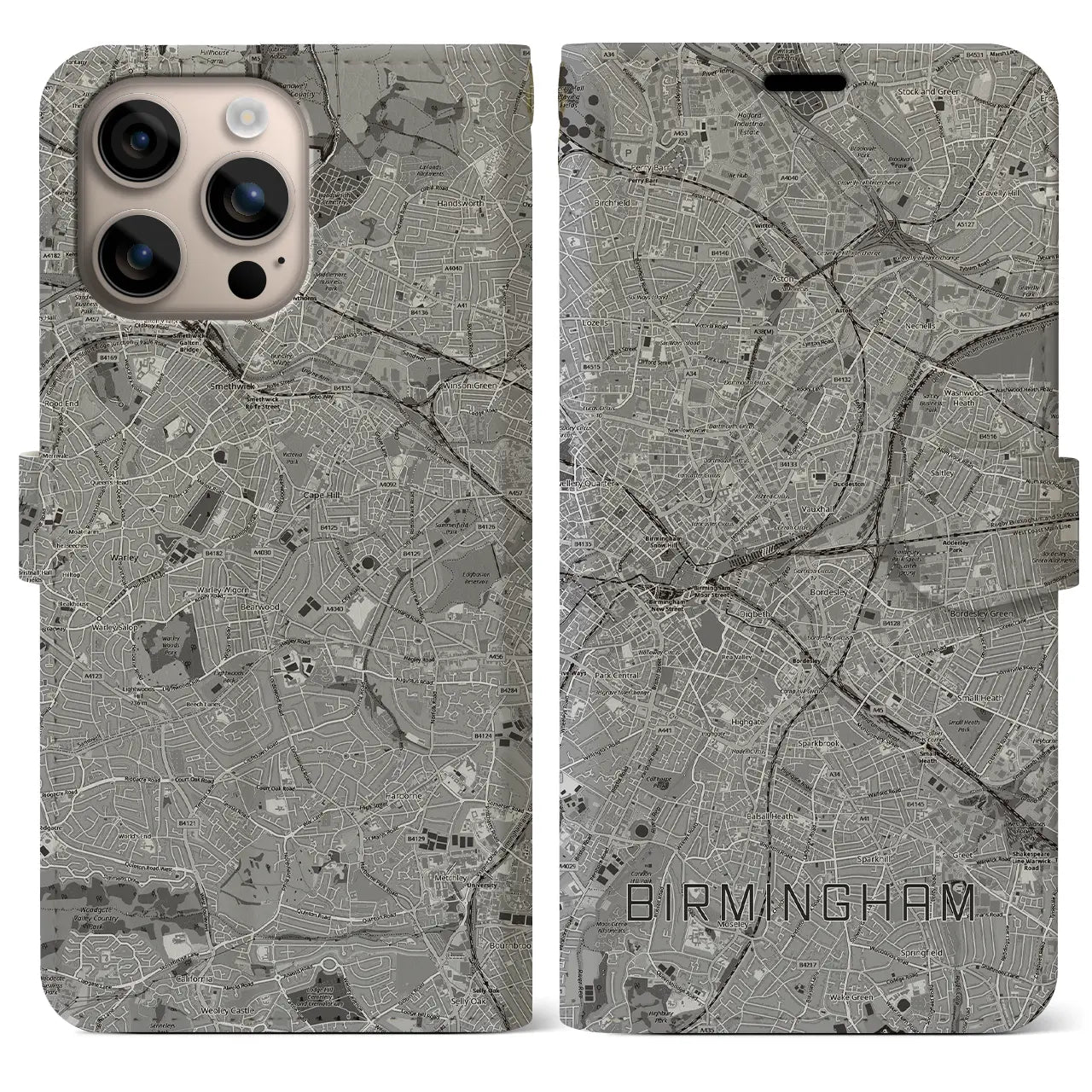 【バーミンガム（イギリス）】地図柄iPhoneケース（手帳タイプ）