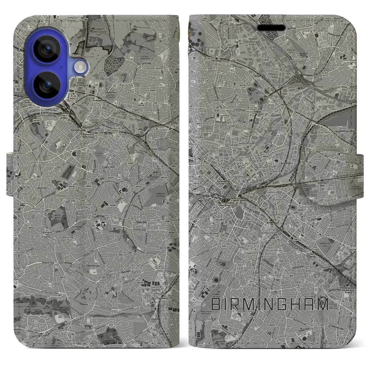 【バーミンガム（イギリス）】地図柄iPhoneケース（手帳タイプ）