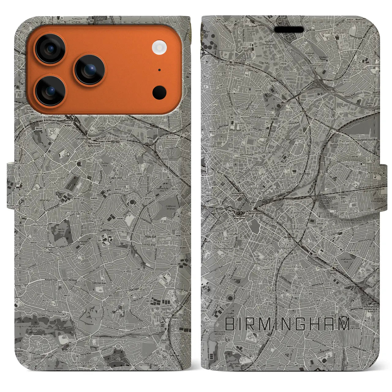 【バーミンガム（イギリス）】地図柄iPhoneケース（手帳タイプ）