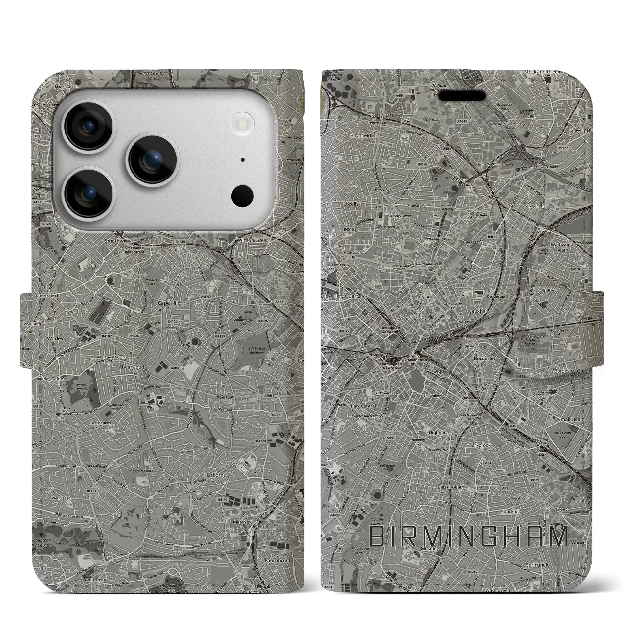 【バーミンガム（イギリス）】地図柄iPhoneケース（手帳タイプ）