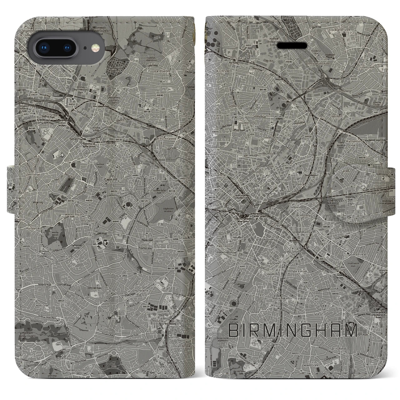 【バーミンガム（イギリス）】地図柄iPhoneケース（手帳タイプ）