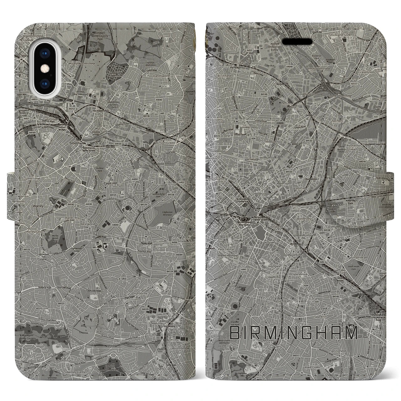 【バーミンガム（イギリス）】地図柄iPhoneケース（手帳タイプ）