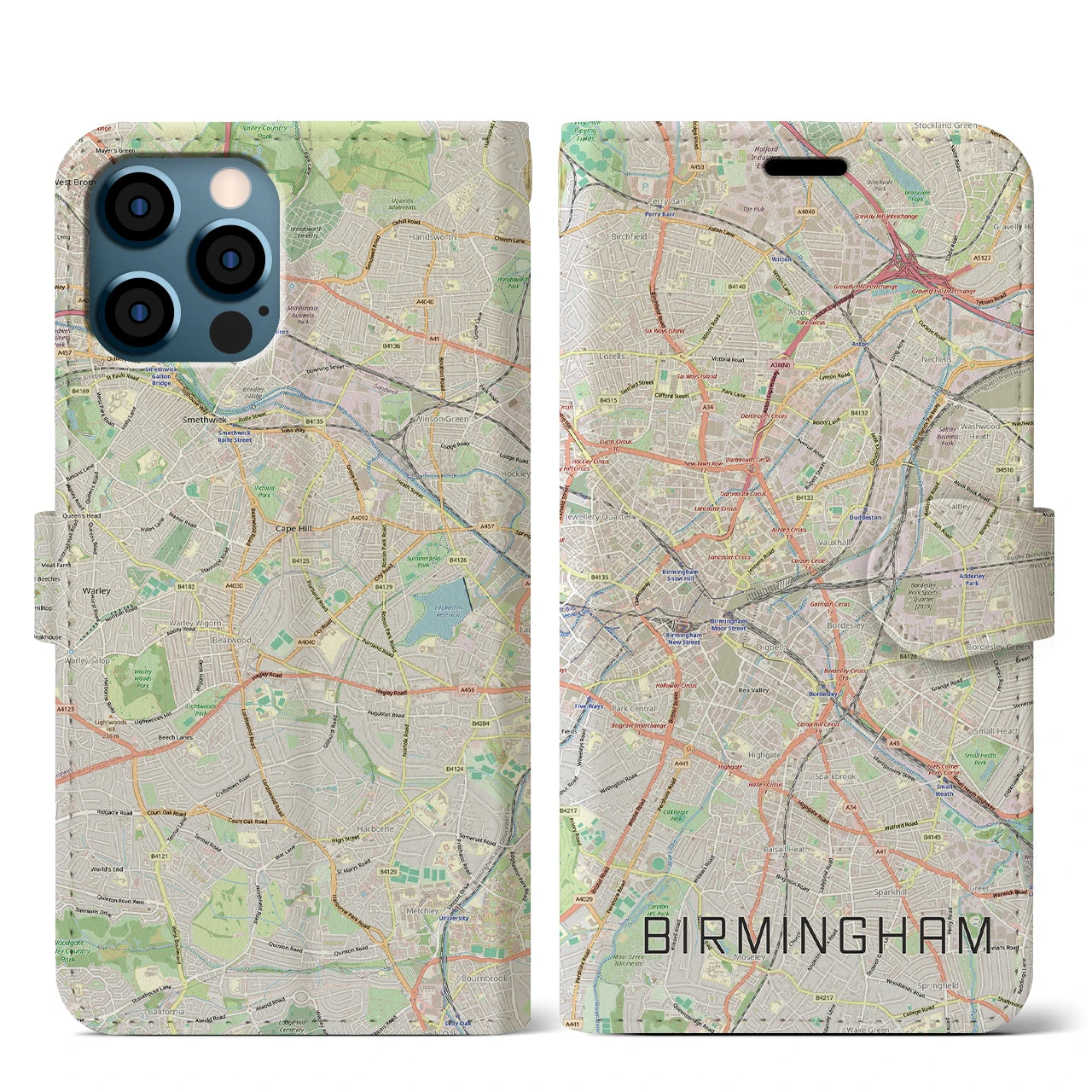 【バーミンガム（イギリス）】地図柄iPhoneケース（手帳タイプ）