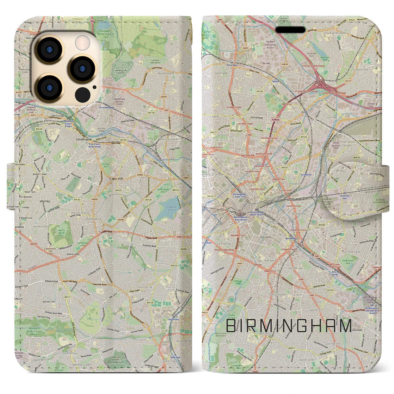 【バーミンガム（イギリス）】地図柄iPhoneケース（手帳タイプ）