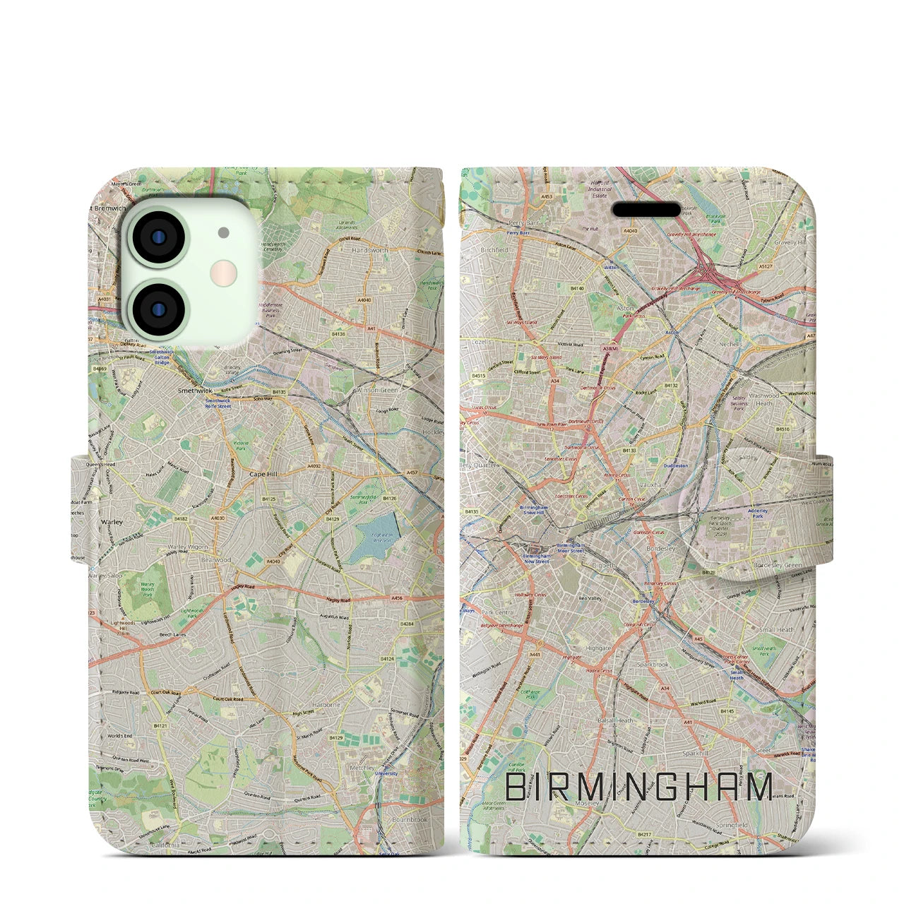 【バーミンガム（イギリス）】地図柄iPhoneケース（手帳タイプ）