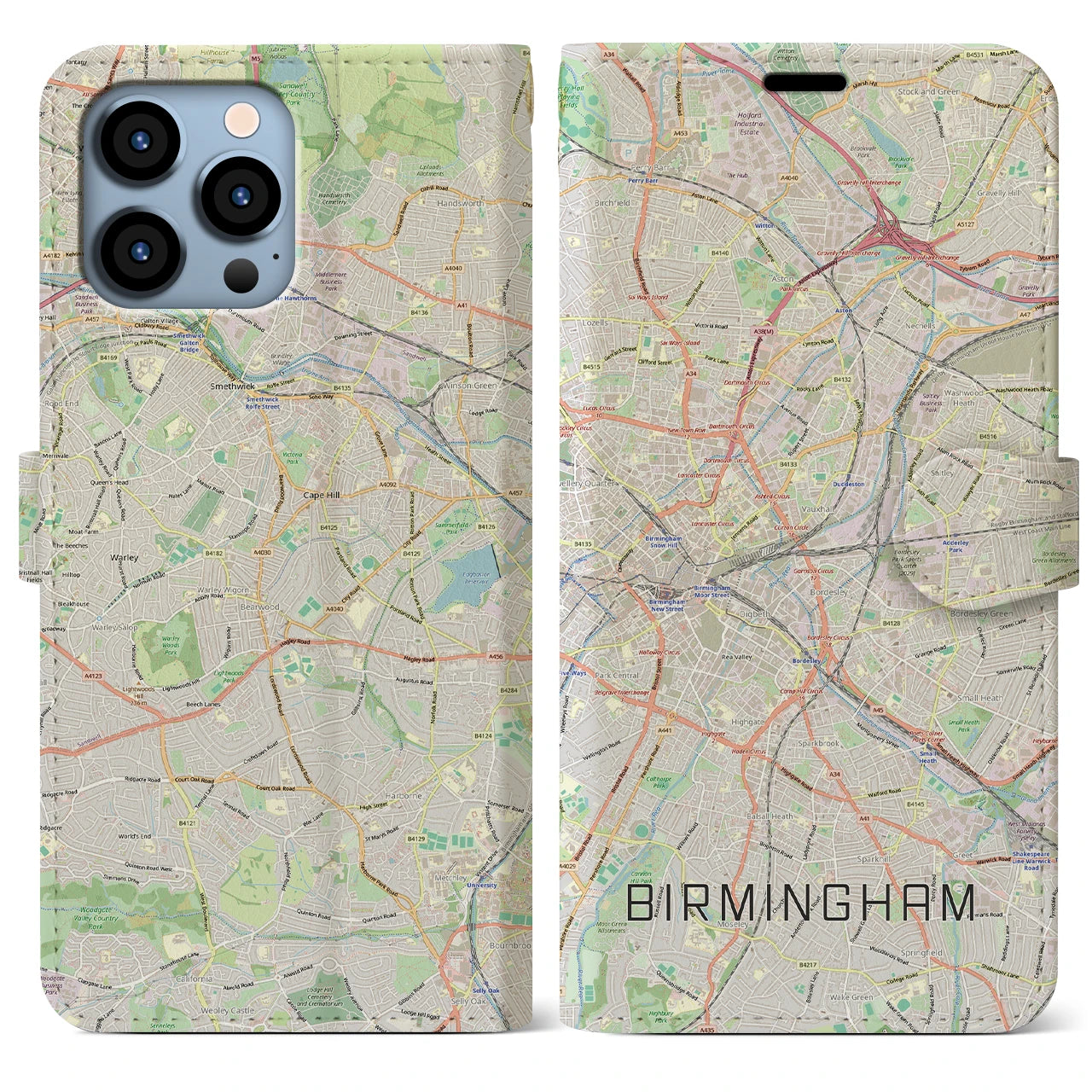 【バーミンガム（イギリス）】地図柄iPhoneケース（手帳タイプ）
